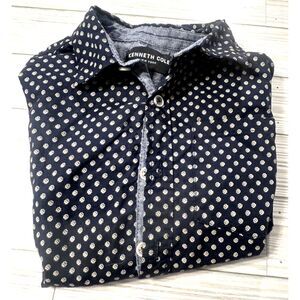 Kenneth Cole Reaction Boy's Navy Blue All Over Print Button Down Shirt Size 5